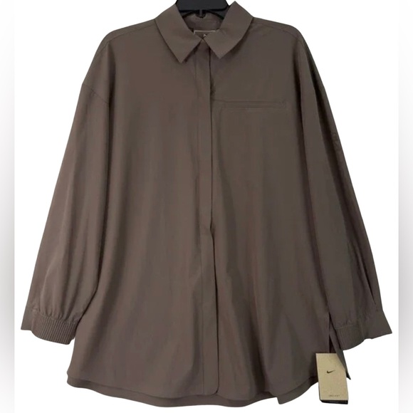 Nike 24.7 Women’s Dri-FIT Oversized Brown Button Down Shirt Size M New With Tag - Picture 4 of 6